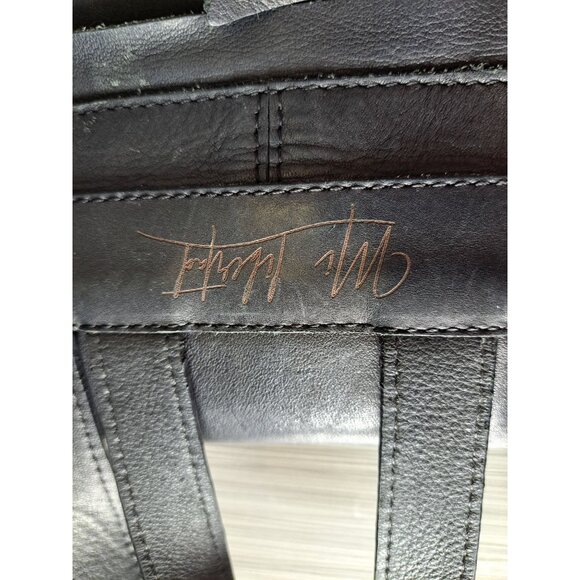 Valez Black Fringe Leather Backpack Embroidered Flap Turn-Lock Closure Large - Picture 9 of 16